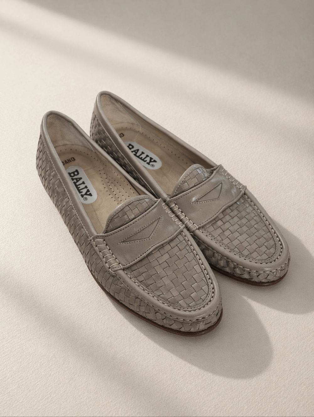 Bally Luciano Woven Leather Loafers Taupe Brown Size 7 D Made in Italy NWOT